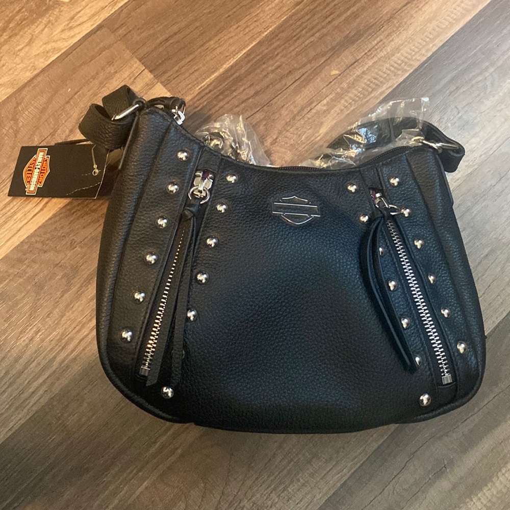 Black leather HD rider crossbody bag